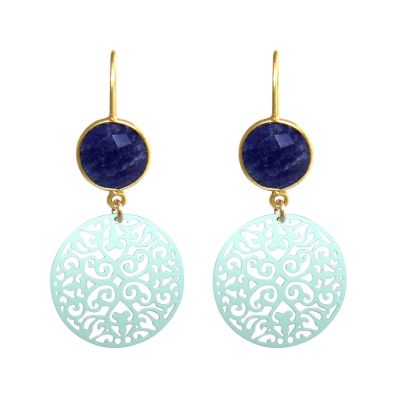 GEMSHINE Damenohrringe mit Mandalas und blauen Saphiren | 11613323drops/gem