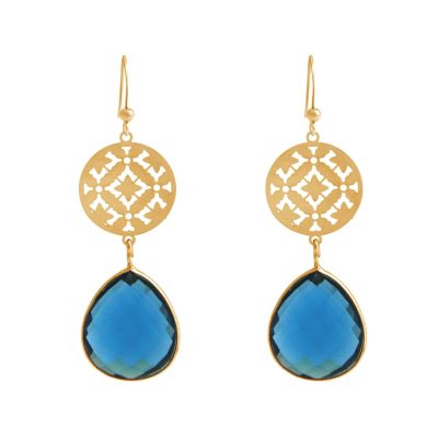 GEMSHINE Damenohrringe mit Mandalas und Blautopas Edelsteinen | 11613327drops/gem