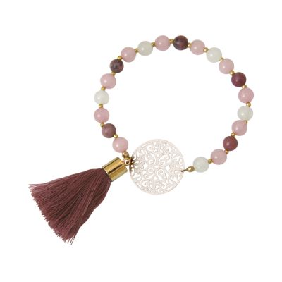 Gemshine - Mala Armband - Vergoldet - Edelstein - Rose - Beige | 11612906drops/gem