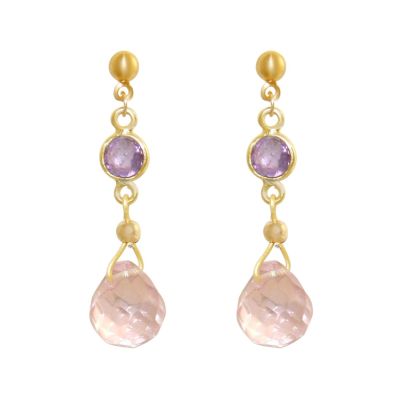 GEMSHINE Ohrringe mit Amethysten und Rosenquarz Edelstein Tropfen | 11613709drops