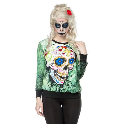 Skull Sweatshirt grün/gemustert Größe XS-M | 14389atixo