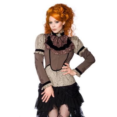 Steampunk-Bluse mit Jabot braun/beige Größe S | 13237atixo