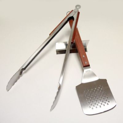 Grillbesteck Set Grillzange und Wender lang Grillzubehör Edelstahl Holzgriff Grill Zubehör | 8091 / EAN:4007371062756