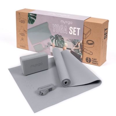 Myga Yoga Starter Set grau Yoga-Matte Yoga-Block Yoga-Gürtel Fitness Pilates | 18345 / EAN:5029476015030