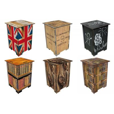 Photohocker Fotohocker Hocker Bestelltisch Tisch klein Teekiste British Holz Rinde Union Jack Bücher | 9342