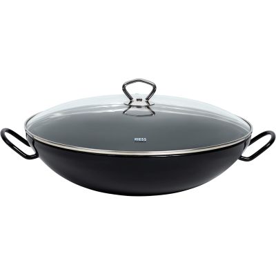 Riess WOK mit Glasdeckel 36cm Servierpfanne schwarz Emaille zwei Griffe Pfanne | 18696 / EAN:9003064220408